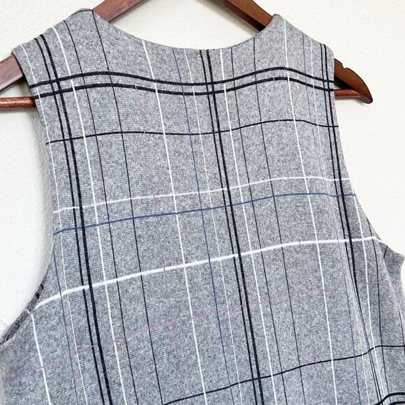 J JILL Ponte Gray Plaid Soft Knit Shift Dress S Side Pockets Preppy Sleeveless - Picture 8 of 13